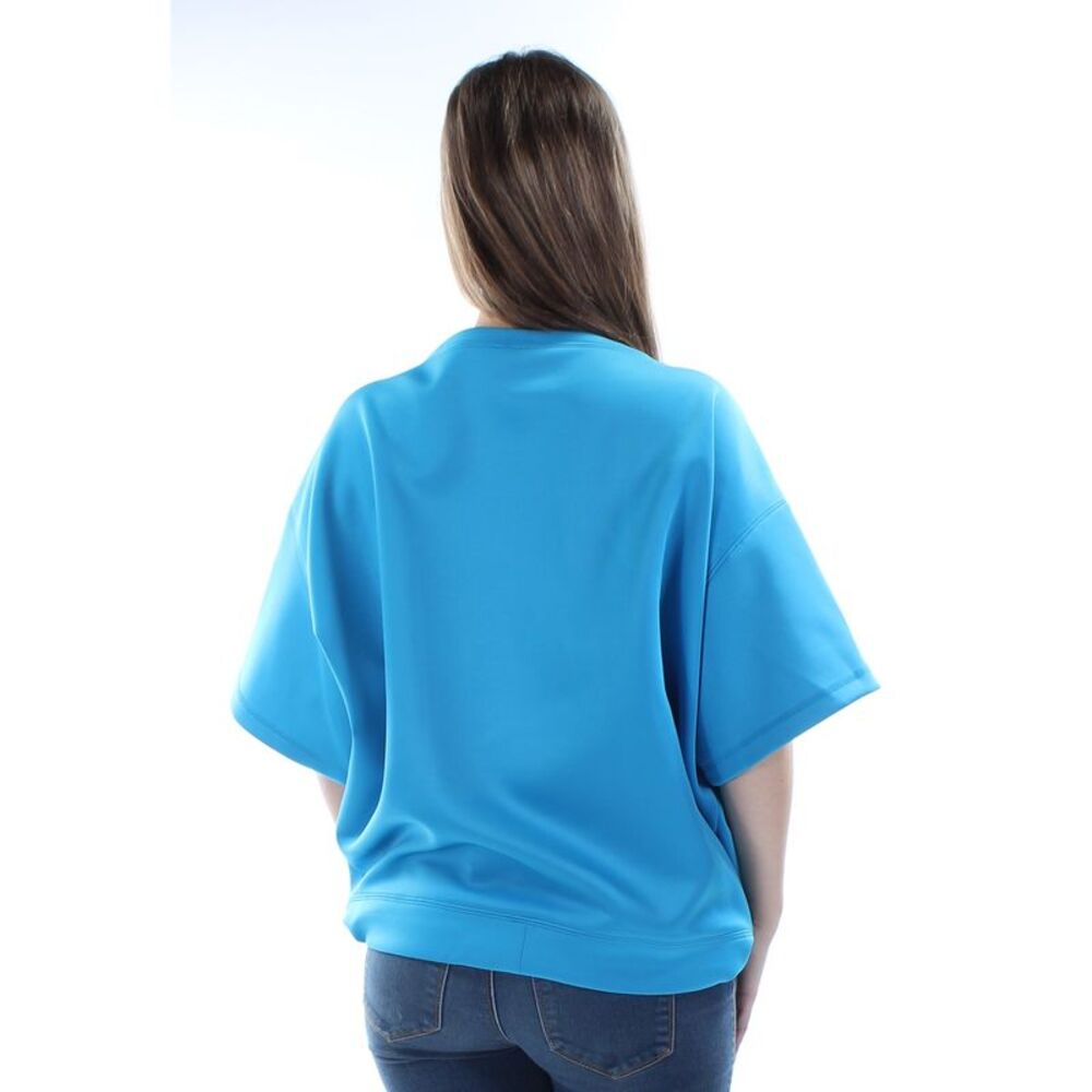 ANNE KLEIN Womens Blue Tie Short Sleeve Boat Neck Top Size: S - Picture 4 of 4